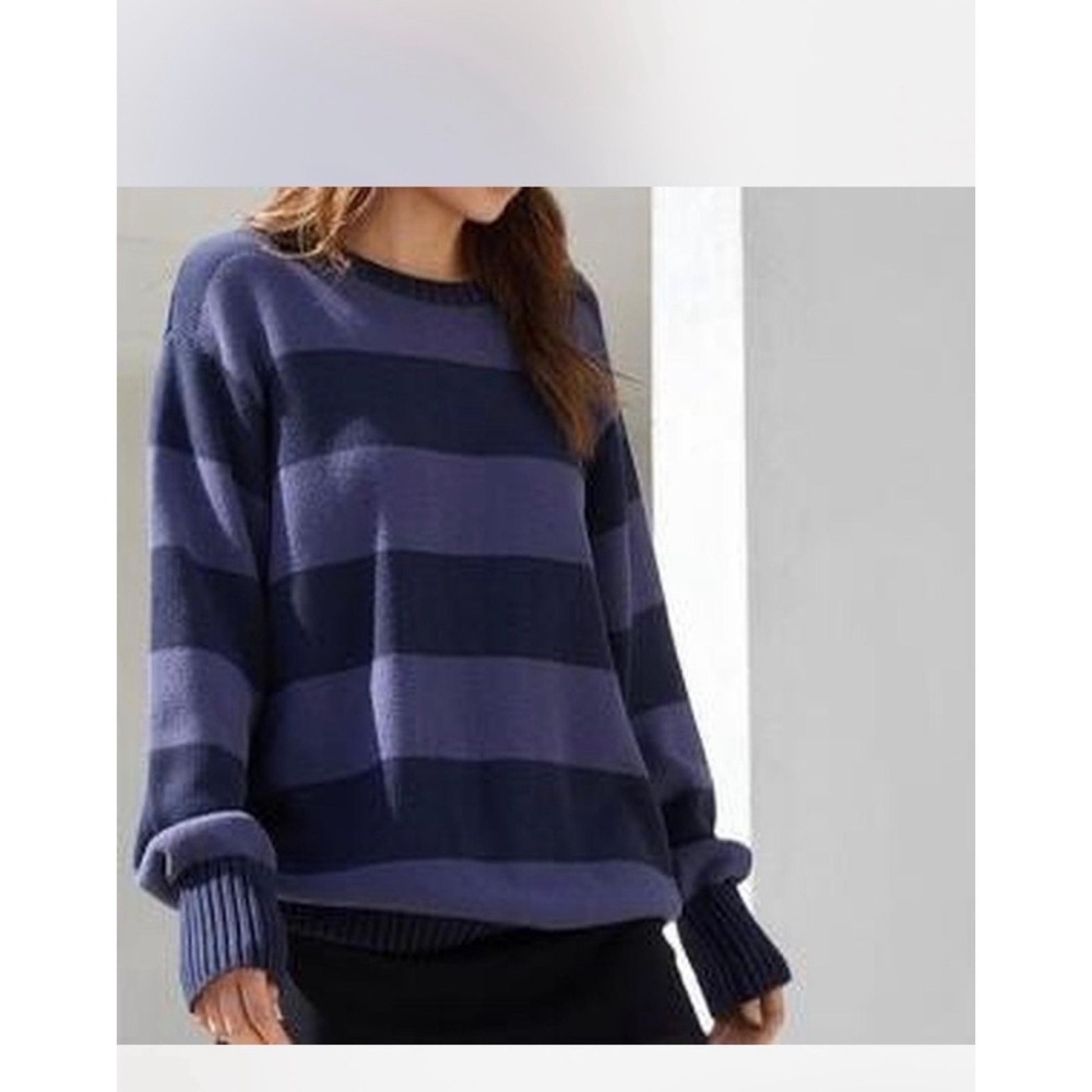 J Galt Brandy Melville Striped Crewneck Sweater Blue Grey Cotton Knit MH320 OS